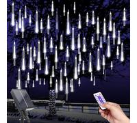 TIANHOO LED Meteor Shower Solar Lights Outdoor, Meteor Shower Lights with Remote, 30CM 10 Tubes Falling Rain Drop Light, Waterproof Falling Raindrop Tree Light for Party Garden Decoration.