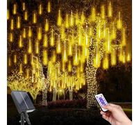 TIANHOO LED Meteor Shower Solar Lights Outdoor, Meteor Shower Lights with Remote, 30CM 10 Tubes Falling Rain Drop Light, Waterproof Falling Raindrop Tree Light for Party Garden Decoration.