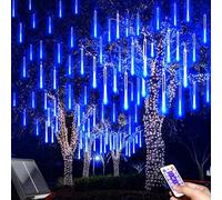 TIANHOO LED Meteor Shower Solar Lights Outdoor, Meteor Shower Lights with Remote, 30CM 10 Tubes Falling Rain Drop Light, Waterproof Falling Raindrop Tree Light for Party Garden Decoration.(Blue)