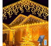 TIANHOO Solar Icicle Lights, 6M Waterproof String Lights 264 LED Fairy Light 44 Pcs Hanging Curtain String Lights 8 Modes Waterfall String Light with Remote for Wedding Christmas Party Decorations
