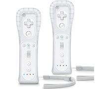 TIANHOO Wii Controller 2 Pack with Silicone Case and Wrist Strap, Wii Remote Controller with Upgraded Functions of Pointer, Speaker and Shock Vibration, Remote Controller for Wii/Wii U - White