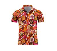 TIANKMER 70s Outfits for Men Golf Polo Shirts Short Sleeve Disco Retro Paisley Button Vintage Dry Fit Funny Clothes, 70s Flower, Medium