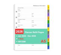 Tiankool 2026 Monthly Planner Refills for A5 7-Ring Binder,7 Holes Planner Inserts with Monthly Tabs