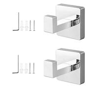 TIANLIN 2 Pack Mirror Silver Bathroom Hooks, 304 Stainless Steel Wall Coat Hooks Screw in, Towel Hook for Bathroom, Kitchen and Door