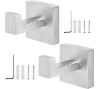 TIANLIN 2 Pieces Silver Bathroom Hooks, 304 Stainless Steel Wall Coat Hooks Screw in, Matte Black Towel Hook for Bathroom, Kitchen and Door
