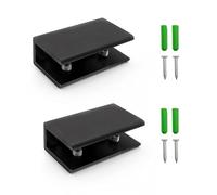 TIANLIN 2Pcs Adjustable Glass Shelf Brackets & Supports | Black Clamp-Style 8-12mm Thick Glass/Mirror Mounts | Secure Hold for Shelves, Cabinets & Bathroom Walls