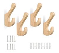 TIANLIN Wooden Wall Coat Hook, Retro Coat Hook, Wood-Coloured Wall-Mounted Coat Rack, Double Wooden Coat Hook, Includes Screws and Expansion Plugs, Suitable for Bedrooms, Kitchens and Balconies