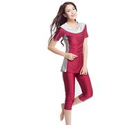 TianMaiGeLun Muslim Swimming Costume Women Girls Muslim Swimsuit Short Sleeve Modest Swimwear Beachwear Modesty Burkini Surfing Suit (Wine Red, 2XL)