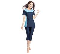 TianMaiGeLun Muslim Swimming Costume Women Girls Muslim Swimsuit Short Sleeve Modest Swimwear Beachwear Modesty Burkini Surfing Suit (Navy Blue, 4XL)