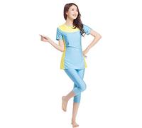 TianMaiGeLun Muslim Swimming Costume Women Girls Muslim Swimsuit Short Sleeve Modest Swimwear Beachwear Modesty Burkini Surfing Suit (Sky Blue, M)