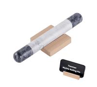 Tianman French Marble Rolling Pin.12 Inchs Marble Rolling Pin for Baking With Wooden Base Holder Stand-Non-Stick Baking Roller for Baking Fondant, Pizza,Cookies,Crust,Pasta(Black-White-Blakc)