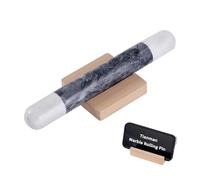 Tianman French Marble Rolling Pin.12 Inchs Marble Rolling Pin for Baking With Wooden Base Holder Stand-Non-Stick Baking Roller for Baking Fondant, Pizza,Cookies,Crust,Pasta(White-Black-White)