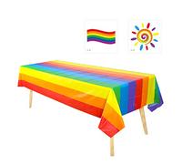 TIANNAIT 1 Pc Rainbow Table Tablecloth, Rectangular Thickened Tablecover, Gay LGBT Pride Event Party Tablecloth for Pride Party with 2 Pcs Rainbow Temporary Tattoos.,Multicolor,137*274cm