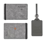 TIANNAIT 1 Piece Leather Passport Case, with 1 Piece Luggage Tag, Document Storage Bag with RFID Blocker, for Storing Vaccination Cards, Passports, Boarding Passes, Credit Cards, ID Cards (Grey),