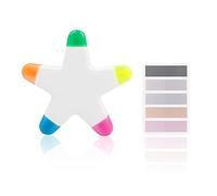 TIANNAIT 1 Piece of Five-pointed Star-shaped Highlighter, Marker pen, Five-in-one Multi-color Highlighter, Suitable for Children and Adults School Office Work, With 1 Pack of Index Label Stickers