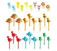 TIANNAIT 28pcs Animal Fruit Forks, Reusable Cute Mini Toothpicks, Cartoon Bento Plastic Food Forks for Kids Party Lunch Decoration (Random Color)