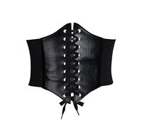 TIANNAIT Palace Style Women's Ultra Wide Body Shaping Waist Seal, Black PU Elastic Belt, Corset, One Size