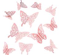Tianorcan 3D Butterfly Wall Stickers 24 PCS 2 Styles 3 Sizes DIY Butterfly Decorations Removable Wall Stickers for Home Room Decor (Rose Gold)