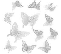 Tianorcan 3D Butterfly Wall Stickers 24 PCS 2 Styles 3 Sizes DIY Stickers, Butterfly Decorations Removable Wall Stickers for Home Room Decor (Silver)