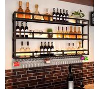 TIANQIHAO Wall Mounted Modern Wine Storage Rack With Led Light & Glass Holder - Floating Shelves For Kitchen Dining Room & Bar Decor - Stylish Wine Display Unit,Black-100X25X90cm