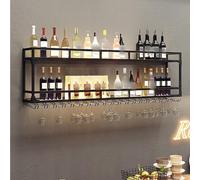 TIANQIHAO Wall Mounted Modern Wine Storage Rack With Led Light & Glass Holder - Floating Shelves For Kitchen Dining Room & Bar Decor - Stylish Wine Display Unit,Black-120X25X54cm