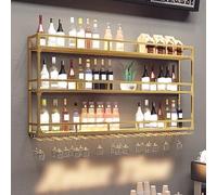 TIANQIHAO Wall Mounted Modern Wine Storage Rack With Led Light & Glass Holder - Floating Shelves For Kitchen Dining Room & Bar Decor - Stylish Wine Display Unit,Gold-120X25X90cm