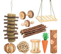 TIANQUXNGI 10Pcs Chew Toy Wood Treats Balls Sticks Tube Grass Cake Swing Toy for Rabbits Hamster Guinea Pigs Teeth