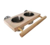 TIANQUXNGI 2 in 1 Bird Perch Feeder Stainless Steel Feeding Cups Water Bowls with Wood Perch Stand Platform for Small Birds