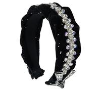 TIANQUXNGI Elegant Wide Headband for Female Crystal Bead Studded Hairband Evening Party Hairhoop Nonslip Braided Hairband for Party