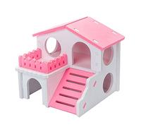 TIANQUXNGI Hamster Wooden Villa 2-Story House Small Pets Hideout Nesting Habitat for Gerbils Chinchillas Guinea Pigs Small Animals