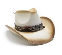 TIANQUXNGI Panama Hat Straw Western Wide Brimmed Hat for Women Man Casual Wear Western Straw Man Women Unisex Wear, Milk White Coffee, 1-2