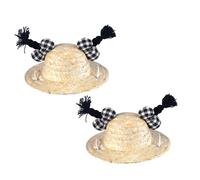 TIANQUXNGI Small Cats Straw Hat Set of 2 for Casual Formal Pet Birthday Party Hat Sun Hat for Bichons Adjust Strap Dog Hat