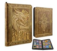 TIANREN Card Binder 9 Pocket, 3D PU Leather Album with Zipper, 360 Side Loading Pockets for TCG, MTG, Lorcana, Other Collectible Cards, Trading Card Game Protective Folder Album (Golden Brown)