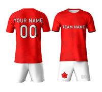 tiansiaben Canadian Football Kit for Men Boys Kids Personalised Custom Canada Soccer Maple Shirt and Shorts Tracksuit S-5XL Red White