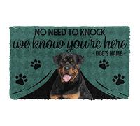 TIANTUR Rottweiler We Know Youre Here Custom Name Doormat Housewarming Gift Personalized Rug Home Room Decor 20"x32"