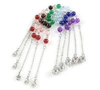 TIANXIAOQWE 10 Pcs Silver Plated 7 Chakra Round Stone Beads Chakra Pendulum Chain Necklace for Dowsing