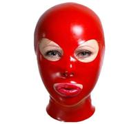 TIANXIAOQWE 100% Natural Red Latex Mask Rubber Hood with Zipper Handmade for Party Wear Catsuit