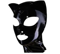 TIANXIAOQWE Black Latex Hood with Cat Ears Back Zipper Open Eyes Nose Rubber Mask Cosplay Club Wear Costume Party Props