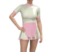 TIANXIAOQWE French Maid Wet Look PVC Leather Exotic Patchwork Mini Dress with Apron for Halloween Cosplay