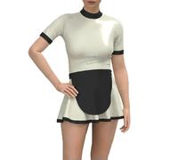 TIANXIAOQWE French Maid Wet Look PVC Leather Exotic Patchwork Mini Dress with Apron for Halloween Cosplay