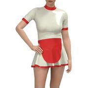 TIANXIAOQWE French Maid Wet Look PVC Leather Exotic Patchwork Mini Dress with Apron for Halloween Cosplay