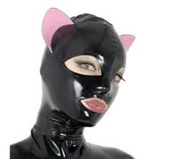 TIANXIAOQWE Handmade Natural Latex Cat Ear Mask Rubber Hood with Back Zipper for Fetish Club Halloween Cosplay