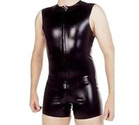 TIANXIAOQWE Latex Rubber Men's Black Sleeveless Fitness Uniform Halloween Uniform Masquerade Handmade Cosplay