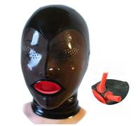 TIANXIAOQWE Natural Latex Mask Red Rubber Hood with Transparent Lens and Inflation Tracheal Cosplay Party Club Wear