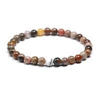 TIANXIAOQWE Natural Petrified Wood FossilStone Beads Bracelet Men Women Round Handmade Unisex Agate