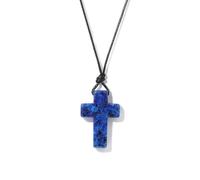TIANXIAOQWE Simple Easter lapis lazuli cross necklace pendant, wax thread hand woven sweater chain accessory