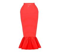 TIANXIAOQWE Sissy High Waisted Wet Look PVC Leather Frill Hem Pencil Hobble Midi Skirt for Party Nights Red