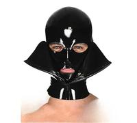 TIANXIAOQWE Unisex Black Double Face Mask Latex Hoods Cosplay Props Party Rubber Catsuits Bodysuits