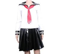 TIANXIAOQWE Women Girls PVC Long Sleeve Sailor Uniform 3PCS Set for Club Nights Theme Halloween Parties