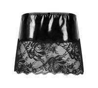 TIANXIAOQWE Womens Skirts See-Through Patchwork Leather Miniskirt Low Waist Elastic Waistband Skirt Clubwear Black